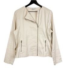 Amour Vert Moto Zip Linen Blend Jacket Ivory - XL