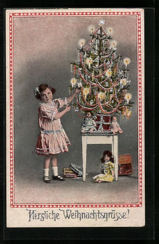 Carte postale fille - , sapin