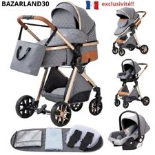 Poussette 3 en 1 Bébé Combinée Siège-Auto Nacelle Trio Réversible.Bleu Gris