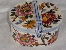 Gien Peony Earthenware Box Candy Jar Hat Box Shaped