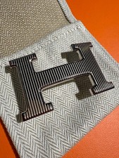 Authentique et superbe boucle de ceinture Palladium striée - HERMES - 32&quot;