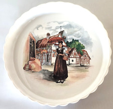 French Obernai by Sarreguemines Quiche Dish Signed Artist H Loux Village Scene