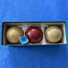 lot de 3 boules de billard anciennes 1950 BISTROT (2 jaunes, 1 rouge) avec craie