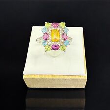 Bague en Argent Massif 925 – Topaze & Tourmalines – Taille 57 – Vintage