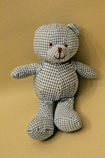 ELC Early Learning Centre Blue and White Gingham Plaid Bear Plush Blanket 16cm