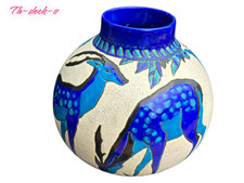VASE BOULE FAIENCE EMAUX KERAMIS CH CATTEAU D.943 BICHES ART DECO 1930