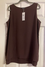 NWT 218 Eileen Fisher Cassis Silk Georgette Crepe Bateau Neck Long Shell M L