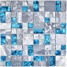 Mosaïque translucide combinaison verre pierre gris bleu mur 88-0404_f |10plaques