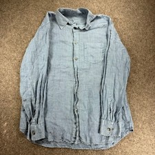 120% Lino Mens Striped Linen Shirt Long Sleeve Classic Fit Light Blue Small