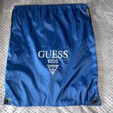 Vintage 90s Guess Kids Drawstring Backpack Cinch Sack Navy 17x20 Nylon Large