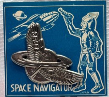 Vtg 1950's Space Navigator Carded Metal Winged Pin Badge Made IN Japan