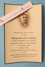 ● Marguerite de la VAULX widow Henri Faure Tournai 1948 Belgium mortuary image