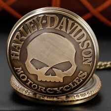 Harley Davidson Pocket Watch Skull Quartz Necklace Jewelry Gift Pendant
