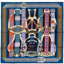 Auth. Hermes Silk Scarf Fantaisie D Etriers Cobalt Marine New With Tag