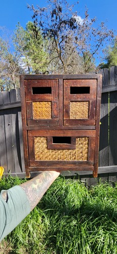 Vintage wood woven storage - vintage, &