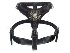 Extra Large Heavy Duty Black Leather Dog Harness with Cane Corso badge