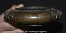5.6 "Chine ancienne cuivrerie 2 têtes de bêtes encensoir censer pot