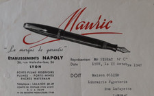 Invoice LYON 1947 Pen Holder MAURIC NAPOLY Waterman Ink Ink Illustrated 92