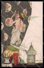 Artist Signed Brunelleschi Femme a la Perruche Art Deco Risque Lady 31-2 ZG4875