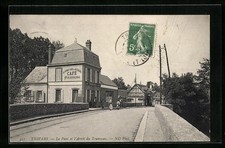 Old postcard Thivars, le Pont et l ́Arret du Tramway, Café Piebourg 1909 