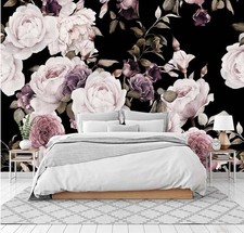 Wall Mural Peonies and Roses Floral Vintage Wallpaper Seamless Gold White Flo...