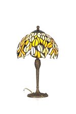 Lampe De Table En Laiton Avec Tige Liberty Et Verre Tiffany Traité À Feuilles