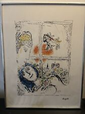 Marc Chagall Paris de la Fenetre Lithograph in colors 20 1/2” X 25 1/2” Frame