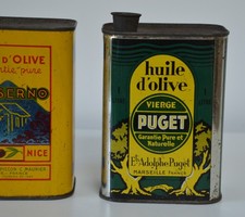Ancien bidon d’ huile d’ Olive Puget à Marseille en tôle publicitaire super état