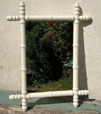 Vintage 1940s Rectangular White Turned Wood Mirror