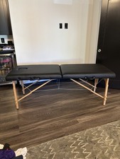 Folding Portable Massage Table – Black Upholstery, Wooden Legs, Face Cradle Cuto