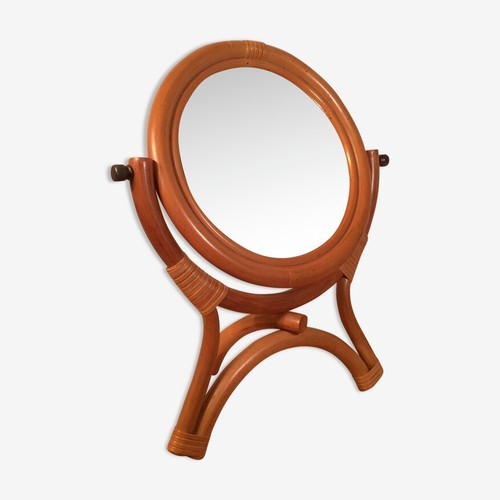 Miroir barbier rotin sur pied