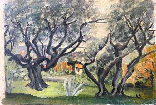 Oliviers village peinture - oliviers, et
