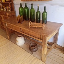 Ancienne table de ferme à tirettes en chêne, XIXème siècle