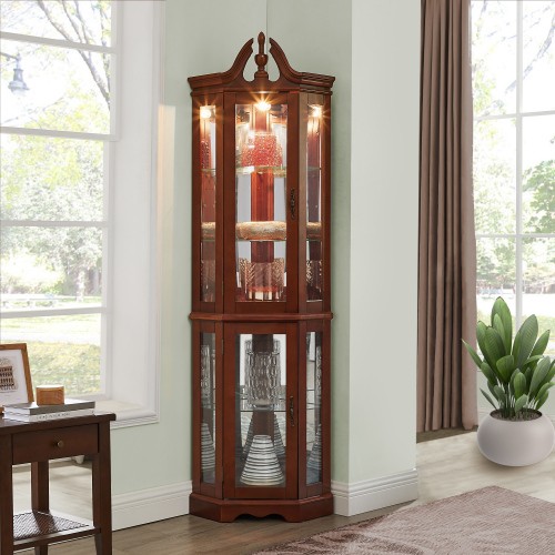 Wooden curio lighted - lighted, corner