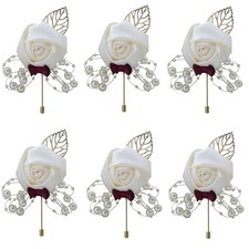 6 Pièce Boutonnière de Mariage Blanc Boutonniere Boutonnière Mariage Homme po...