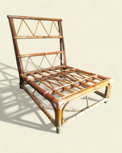 Low rattan settee armchair - rattan, by