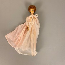 Vintage Bubble Cut Barbie Doll Red Hair Pink Peignoir Lingerie Nightgown 1960s