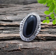 Good Looking Black Onyx Gemstone 925 Sterling Silver Handmade Ring All Size K-44