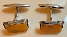 Boutons de Manchettes ART DECO en Argent Massif et Ambre.