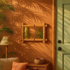 Turner Wall Accessory Tiki Mirror Tan MCM Mid Century Vintage Retro Rockabilly