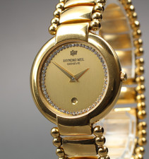 [Near MINT] Vintage Raymond Weil Geneve 5352 31mm Quartz Gold Dial Women's Watch