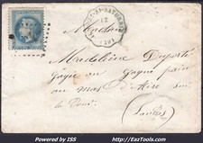 FRANCE N°29B SUR LETTRE GC + CONVOYEUR DE STATION YGOS ST SATURNIN