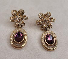 boucles clip d 'oreille doré amhetyste  BIJOUX VINTAGE CLIP JEWELRY signé BR