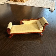 Vintage Bombay Dollhouse Miniature 1:12  Chaise Lounge Wood Fabric Seat