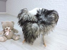 Véritable Islandais Grand Mouton Zone Tapis Rare Mongol Gris Noir Fourrure
