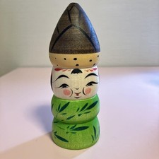 Vintage Wooden Kokeshi doll by Teruyuki Hiraga Bamboo shoot about 11cm with sign