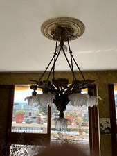 lustres baroques en laiton avec cristaux et lustres en laiton