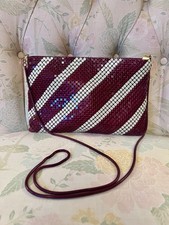 Vintage ELKA Metal & Textile Evening Bag Purse Maroon & White