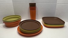 Vtg Tupperware Mixed Lot Of 15 Plates Bowls Glasses Harvest Colors Round Square