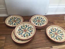 Bobby Flay Sevilla 6" Red Rim Canape Plate  snack app or bread. Set of 6-1chip.